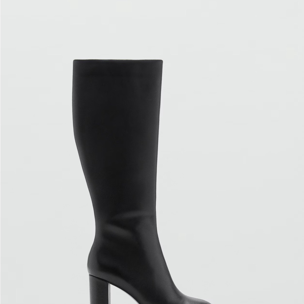 NWT Mango Black Leather Heeled Boots